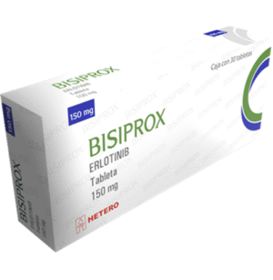 Fotografía del medicamento Bisiprox Erlotinib 150 mg Hetero en fondo blanco