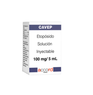 Fotografía del medicamento Cavep Etopósido 100 mg/5 ml Accord Healthcare en fondo blanco