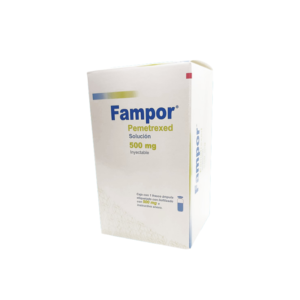 Fotografía del medicamento Fampor Pemetrexed 500 mg UlsaTech en frasco ámpula