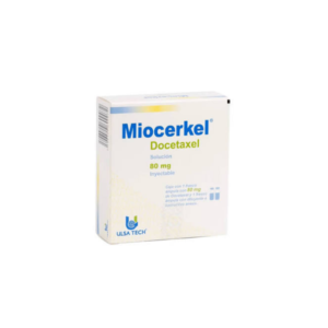 Fotografía del medicamento Miocerkel Docetaxel 80 mg2 mL UlsaTech en frasco ámpula refrigerado
