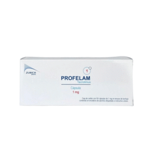 Fotografía del medicamento Profelam Tacrolimus 1 mg Zurich Alta Especialidad en fondo blanco