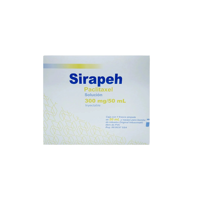 Fotografía del medicamento Sirapeh Paclitaxel 300 mg50 mL UlsaTech con filtro