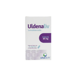 Fotografía del medicamento Uldenaliv Lenalidomida 25 mg UlsaTech en presentación de 21 cápsulas