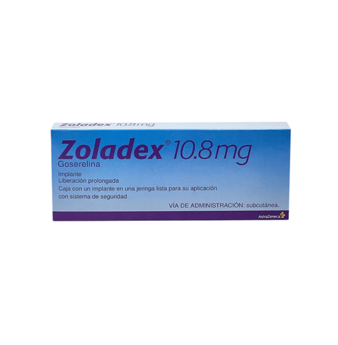 Fotografía del medicamento Zoladex Goserelina 10.8 mg AstraZeneca en fondo blanco