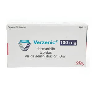Fotografía del medicamento Verzenio Abemaciclib 100 mg Eli Lilly en presentación de 56 tabletas