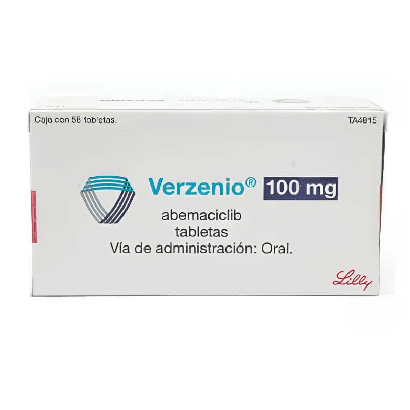 Fotografía del medicamento Verzenio Abemaciclib 100 mg Eli Lilly en presentación de 56 tabletas
