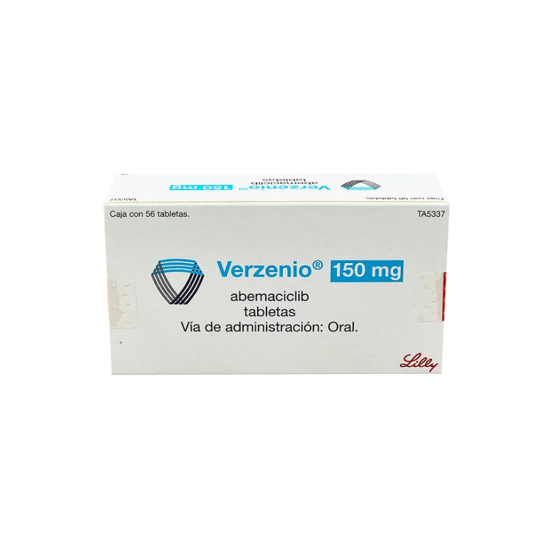 Fotografía del medicamento Verzenio Abemaciclib 150 mg Eli Lilly en presentación de 56 tabletas