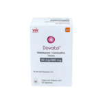 Fotografía del medicamento Dovato Dolutegravir Lamivudina ViiV Healthcare en fondo blanc