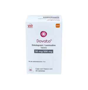 Fotografía del medicamento Dovato Dolutegravir Lamivudina ViiV Healthcare en fondo blanc